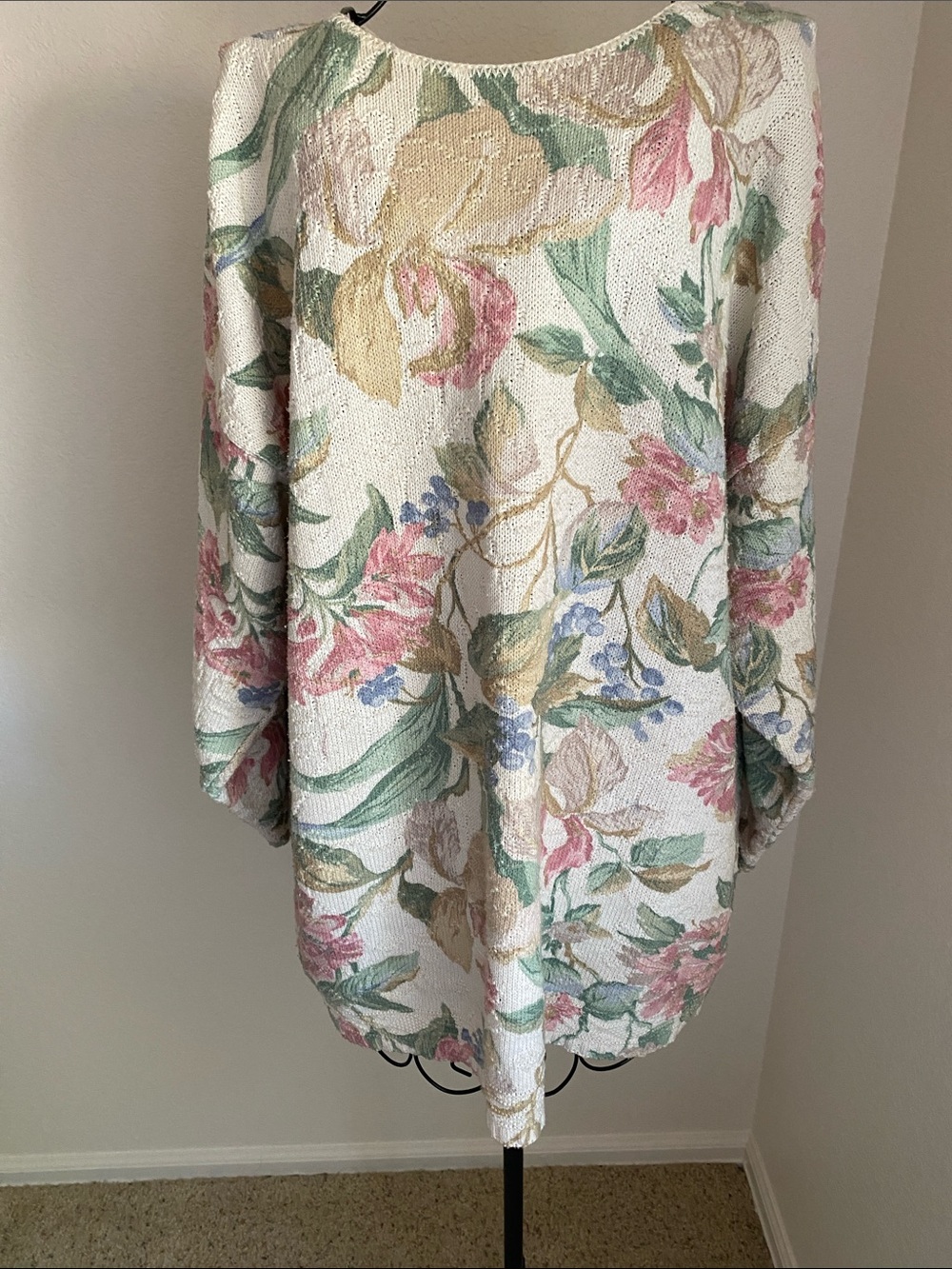 Floral Cotton Blend Oversized Crewneck Sweater